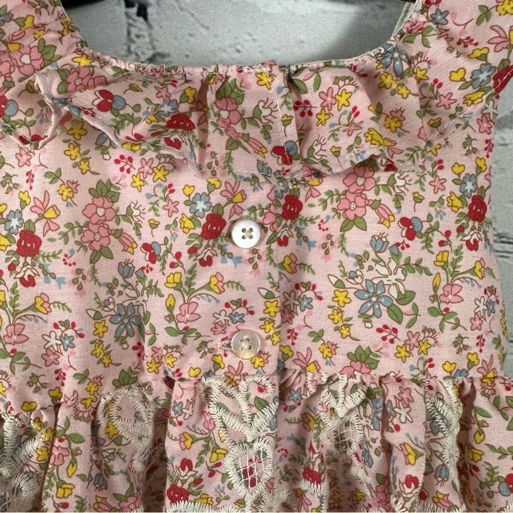 Laura Ashley London Sleeveless Dress Floral Ruffled Lined Buttons Pink 18 Months